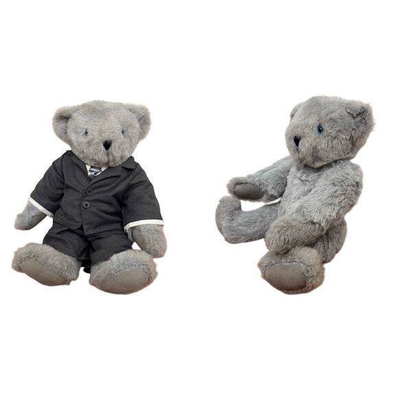 Vermont Teddy Bear Company Jointed Gray 16" with Blue Signature Eyes Gray Suit - Picture 1 of 16